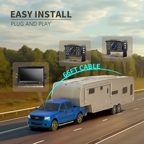 Image of eRapta HD 1080p Backup Camera System Kit, 7-inch Reversing Monitor with IP69 Waterproof, Rear View Cameras, Backup Camera for RV Truck /Trailer /Tractor /Box /Camper AYX702