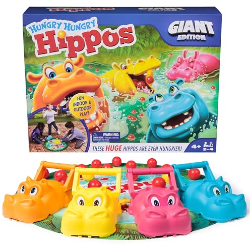 Spin Master Games, Hungry Hungry Hippos Giant Edition, Family Game for Indoor & Outdoor Play with Oversized Board, Preschool Activity, Screenless...
