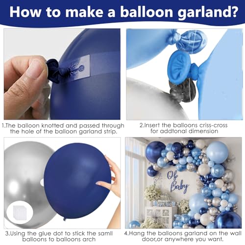 Image of Navy Blue Silver White Balloons Arch Kit 129 Pcs