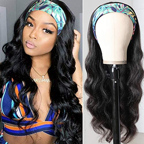 Muokass Body Wave Pixie Cut Headband Wigs Human Hair None Lace Front Wigs Natural Hair Wigs For Black Women Easy Wear Half Wig with Free Headbands (16 inch, Headband Wig Body Wave)