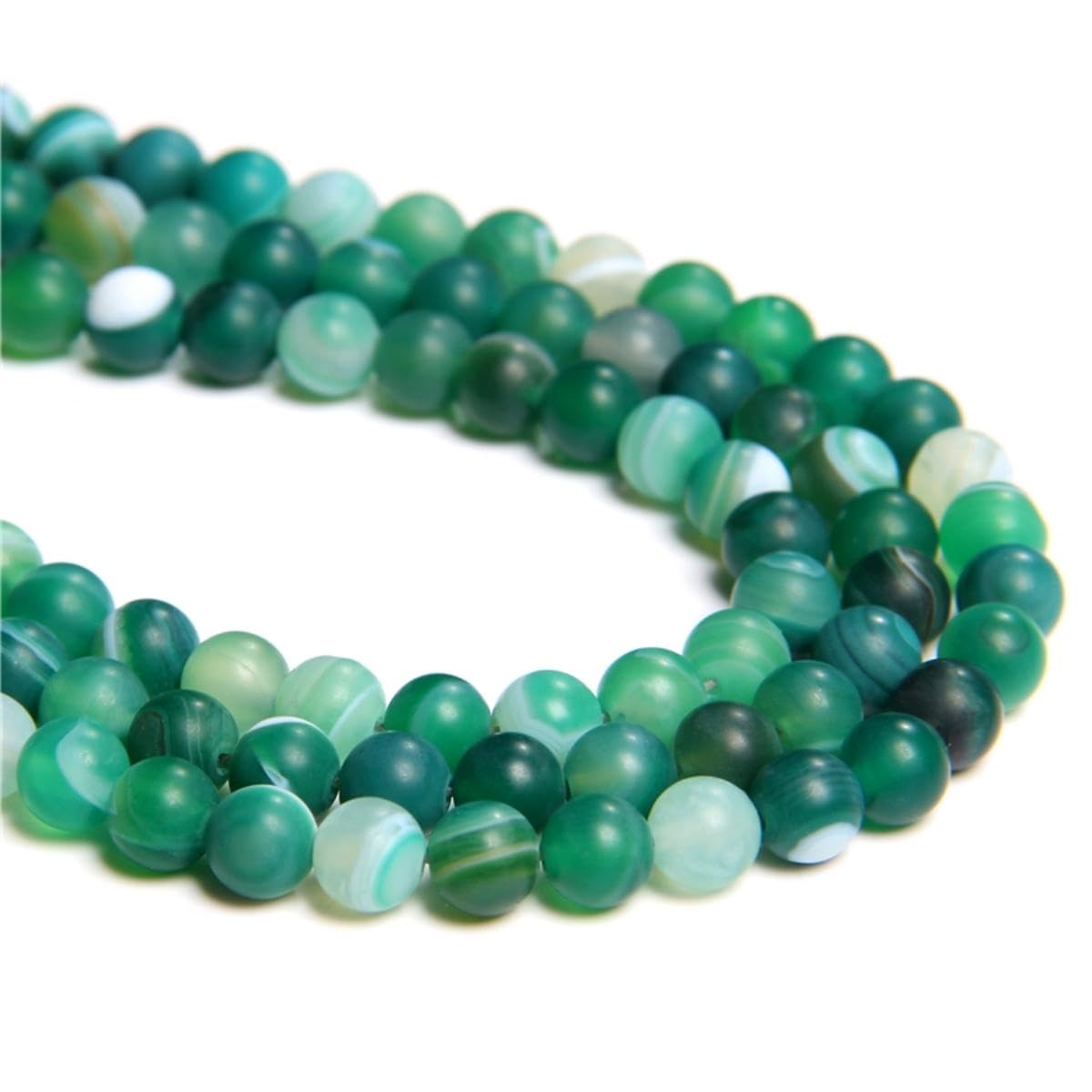 45PCS 8mm Natural Matte Green Striped Agate Round Smooth Loose Spacer Beads Hole Size 1mm Gemstone Energy Healing DIY Beads for Bracelet Necklace Jewelry Making