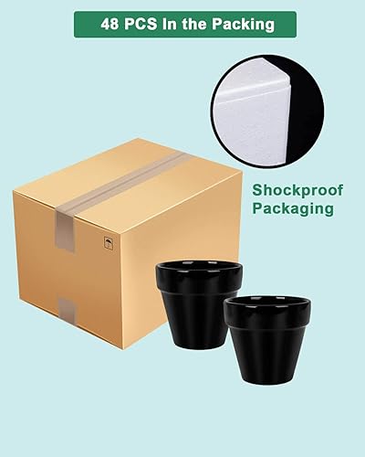 Miniatura 7 de vensovo 48 macetas pequeñas de cerámica negra  Mini maceta de cerámica pequeña de 2 pulgadas con agujero de drenaje, macetas de arcilla para