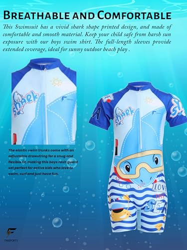 Image of FABSPORTS Kids Swimsuit Set Printed One-Piece Swimwear for Boys & Girls, Half Sleeve Bathing Suit, Comfortable Swimming Costume for Children, 2-12 Years