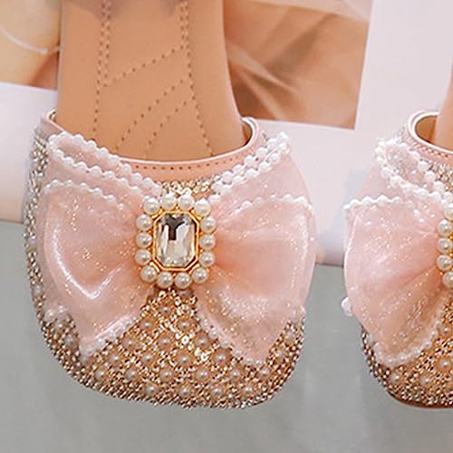 Girls Dress Pearl Shoes Cute Bow Mary Jane Ballerina With Satin Ankle Tie Sandals Wedding Party Princess Closed Toe Flat3