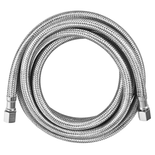 UPGRADE Ice Maker Water Connector Line by Beaquicy - 6 FT (72-Inch) Stainless Steel Braided Hoses with 1/4-in Compression x 1/4-in Compression