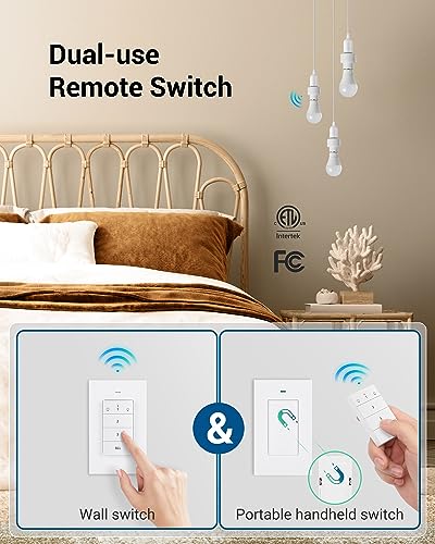 DEWENWILS Remote Control Light Socket, Wireless Light Switch for Pull Chain Light Lamp Fixtures, 100FT Range, No Wiring Needed, ETL Listed(1 Wall Mounted Controller+3 Socket, Shorter Version)