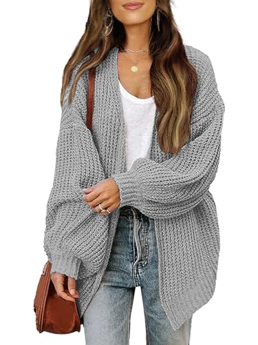 Libsorge Womens Long Cardigan Sweaters for Women Fall Winter Spring 2025 Trendy Outfits Chunky Waffle Knit Oversized Open Front Dressy Casual Lightweight Long Bell Sleeve Cardigans Sweater Grey S