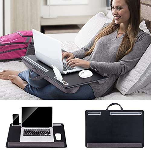 Extra Large Lap Laptop Desk - Full Pu Material Mouse Pad Gaming Tray - Portable Lapdesk With Phone Holder & Wrist Rest For Notebook, Macbook, Tablet, Bed, Sofa(Black, Fit Up 17.3-In Laptops) #TOP3