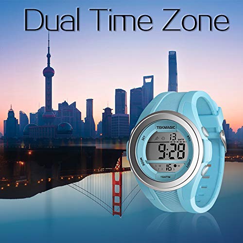 10 ATM Waterproof Sports Watch Boys Girls Swimming Diving Watch 100m Underwater with Stopwatch, Chronograph, Alarm, Dual Time Zone, 12/24 Hours Format (W59-CUS-BK)4