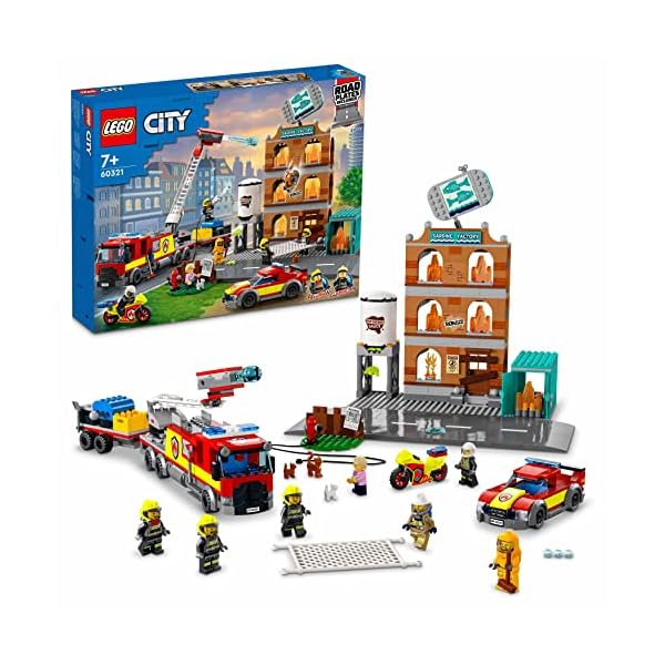 LEGO 60321 City Feuerwehreinsatz mit Löschtruppe, Feuerwehr-Spielzeug mit Feuerwehrauto und Minifiguren für Jungen und…