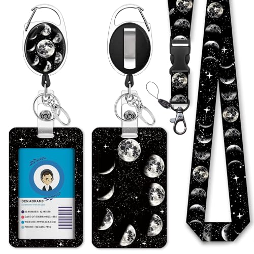 Giancomics Moon Lanyards for ID Badges, Badge Holder Retractable Reel Card
