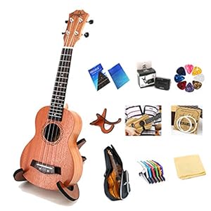 Ukulele Soprano Beginner Mahogany 21 Inch Vintage Hawaiian Ukelele With Uke Starter Pack Kit (Gig Bag Tuner Strap String Instruction Booklet)
