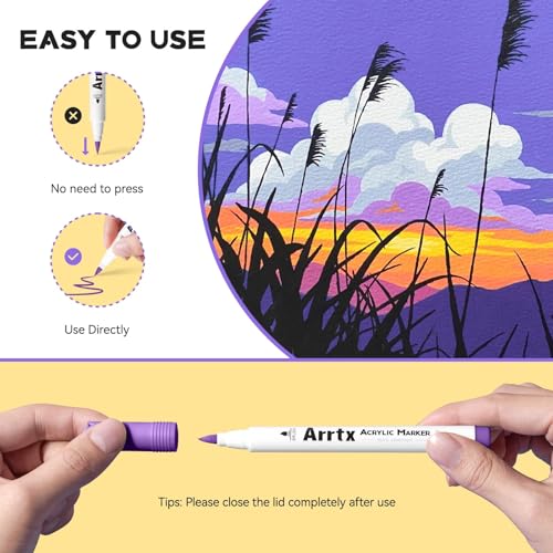 Image of Arrtx Acrylic Paint Pen - 48E Colors Acrylic Marker For Stone Painting,Brush Tip,Paint Markers,Art Supplies,Fabric Paint,Fabric Markers,Waterproof Art Markers For Stone,Glass,Eggs,Wood,Multicolor
