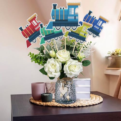 Image of 15 Pcs Color Train Table Topper,Train Theme Birthday Table Centerpieces Sticks,Railroad Party Decor,Baby Shower Themed Parties Steam Train Party Supplies.