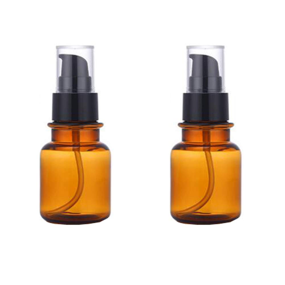 2PCS 80ML/2.7OZ Amber Plastic Empty Pump Bottles Refillable Cosmetic Remover Oil Container Makeup Sample Case Storage Reusable Facial Care Vessel Emulsion Dispenser for Emulsion Essence Body Wash : Beauty & Personal Care