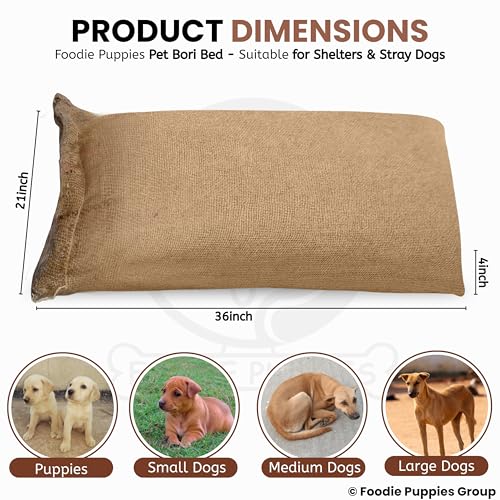 Image of Foodie Puppies Pet Bori Bed for Stray Dogs and Puppies | Jute Sack with 3.5Kg Shredded Cloth Filling | Durable, Comfortable & Sustainable Resting Gunny Bags Solution for Shelters (85 x 58 x 12 cm)
