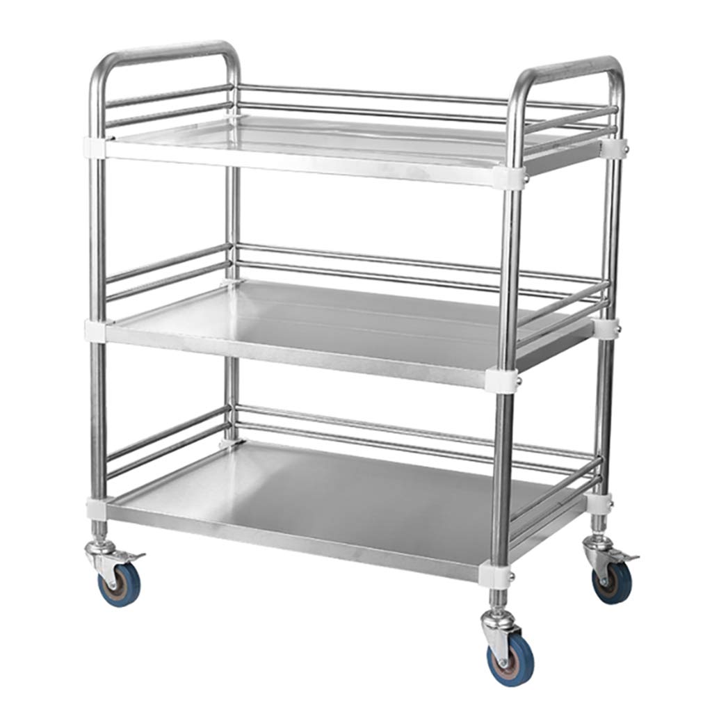 TKJfdTY Medical Trolley Cart Lab Cart Stainless Steel, 2/3 Layers Hospital Equipment Portable Trolley On Wheels - Lab Serving Trolley, 2 Layer-50X40X86Cm,3 Layer 80x48x86cm
