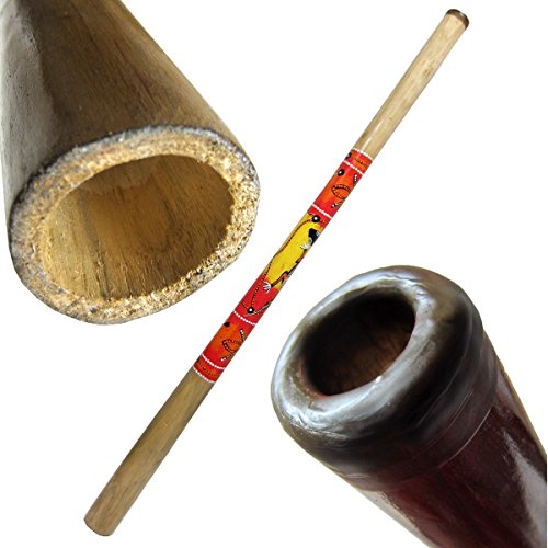 Solid Wood Didgeridoo, Beeswax Mouthpiece - 52" Long - Hand Painted Dancing Lizard - Key Of C-E #TOP7