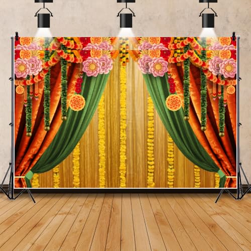 Image of Indian Pooja Backdrop Decorations Loctus Flowes Curtain Diwali Traditional Festival Ganpati Hindu Puja Backdrop for Wedding Party Bridal Shower Background Religious Photo Supply Vinyl 20x10ft
