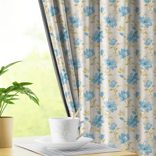 Image of LINENWALAS Printed Blackout Curtains for 7 Feet Door | Set of 2 | Digital Printed Floral Drapes | Thermal Insulated, Room Darkening Panels with Grommet Hanging for Living Room (Celeste)