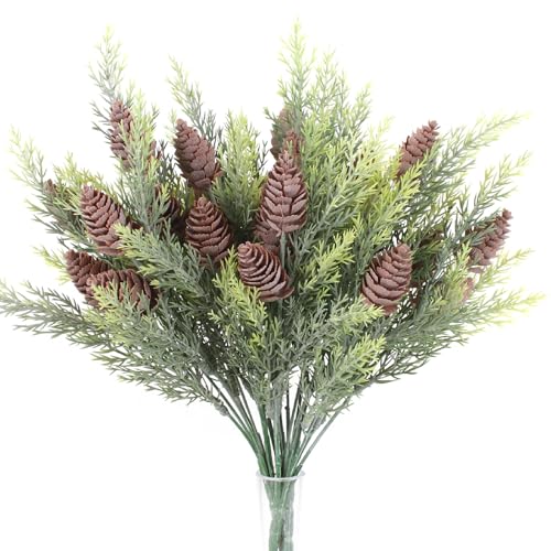 Coronas Y Guirnaldas, Home Genérico 3 Paquetes Ramas de Pino Artificial con Conos de Pino, Tallos de Vegetación Navideña Conos de Agujas de Pino Selecciones para Arreglos Florales de...