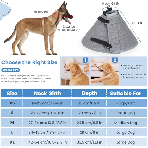 IDOGCHEW Halskrause Hund, Atmungsaktiv und Weich, Verstellbare Halskrausen für Hunde, Komfortabler Hundekragen für Leckschutz, Perfekt nach Operationen (Grau, L)