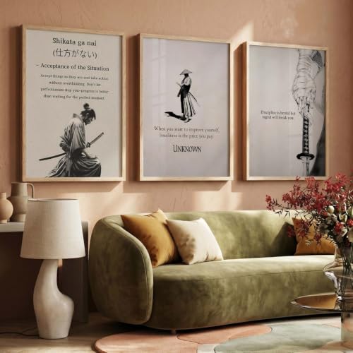 Image of kotart Japanese Samurai Motivational Art Wall Framed Posters | Aesthetic Japanese Theme Framed Poster for Living Room Bedroom Gaming Room Studio Wall Decor Set Of 3 (13X17 inch)