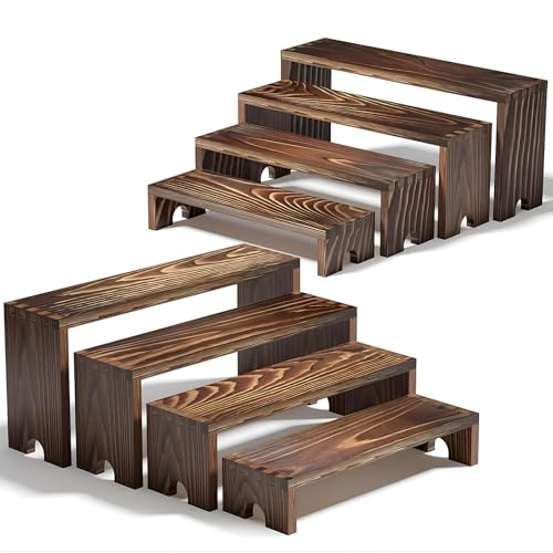 2 Set Wooden Tiered Risers Display Stands For Vendor Events,Stackable Wood Cupcake Display Stand,Farmhouse Decor Wood Dessert Table Display Set,Vendor Booth Display Items,Food Display Risers For Party