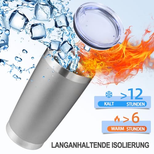 Volhoply 600ml（20oz） Thermobecher mit Deckel und Strohhalm,Doppelwandiger isolierter Reise-Eiskaffeebecher Passend für… – Ansicht 5