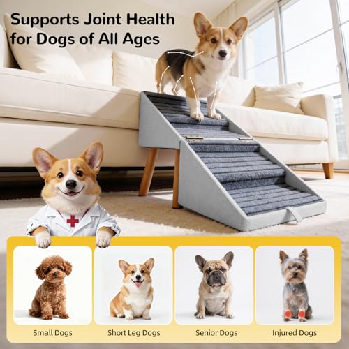 Image of 2-in-1 Dog Steps & Ottoman,17.13 inch H Dog ramp for Couch | Foldable Dog ramp for Small dogs, Non-Slip Wooden Pet ramp for Puppy Senior Injured Dogs (Light Grey)