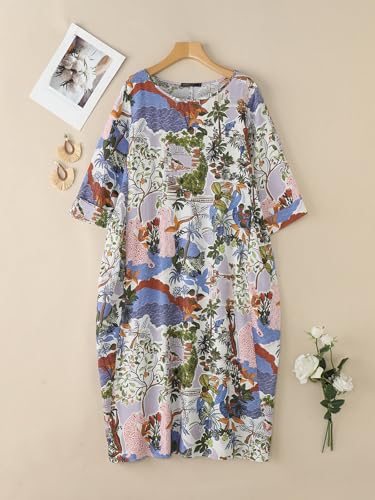 Image of Celmia Autumn Solid Loose Long Maxi Dress Cotton Caftan