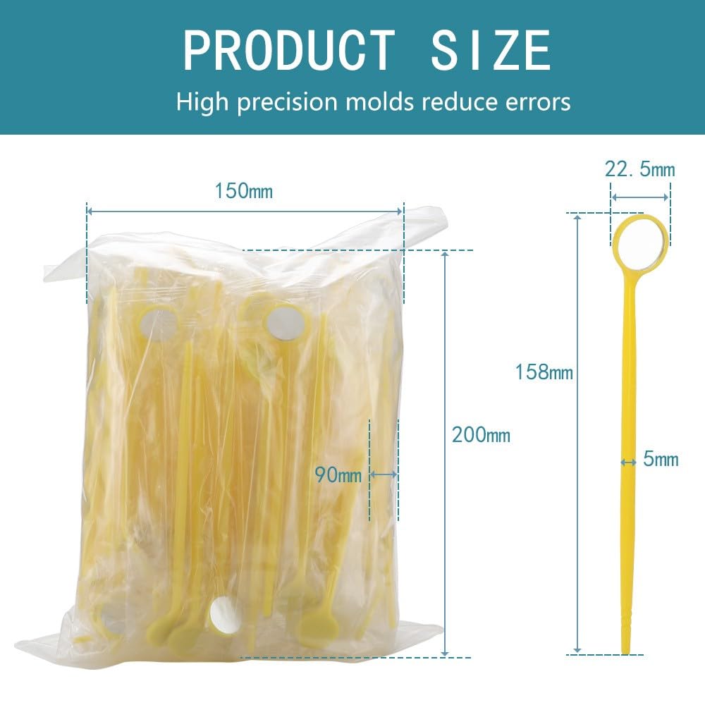 200 pezzi Specchietti orali dentali con manici lucidi Specchietti monouso per visita dentistica Specchietto orale dentale Specchietto antiappannamento Ogni specchio confezionato singolarmente(White)