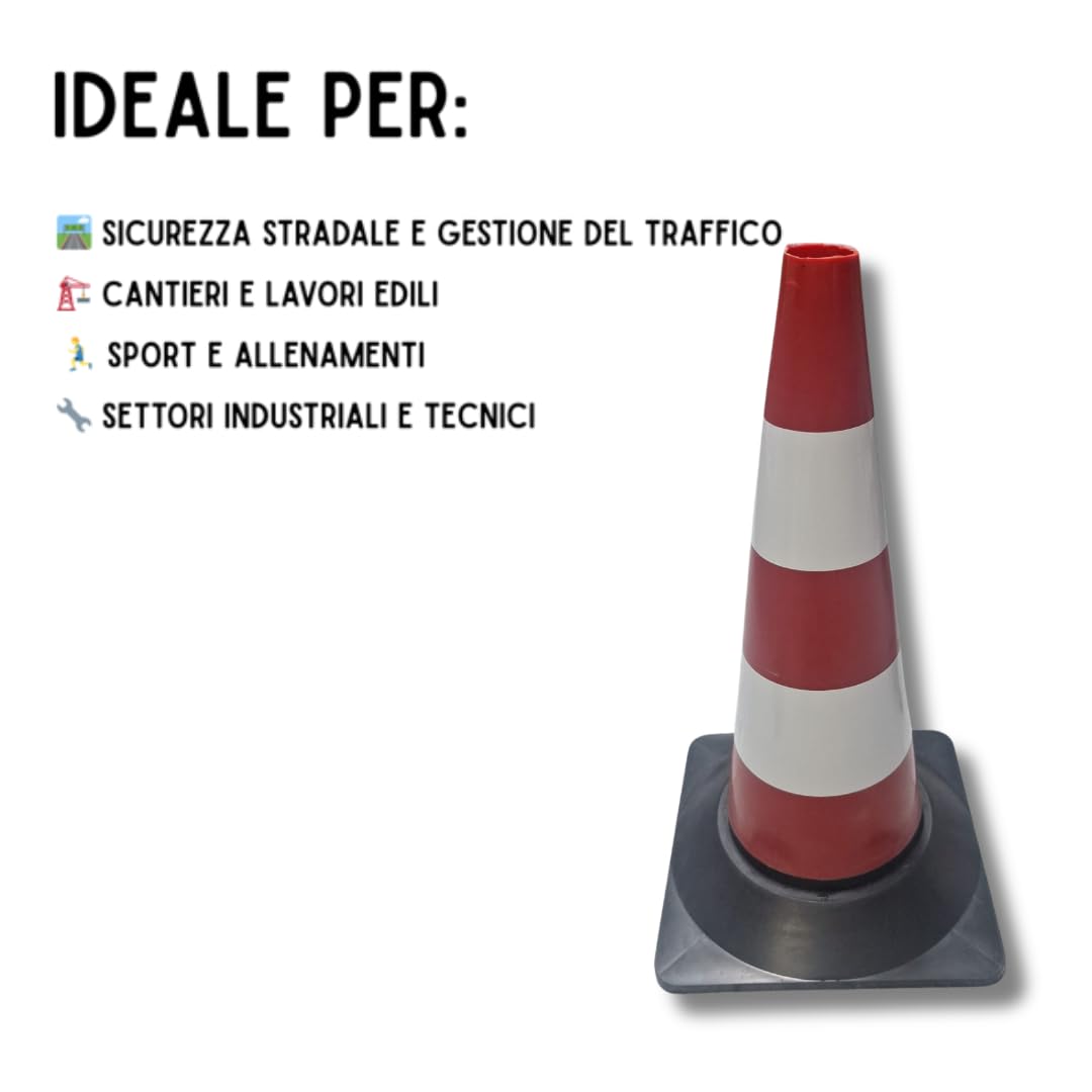 Set da 3 Coni Stradali in Gomma con 2 fascie bianche – Altezza 50 cm