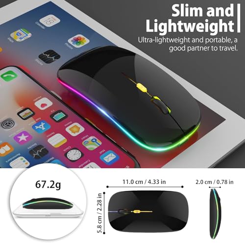 Image of LED Wireless Mouse, Slim Silent Mouse 2.4G Portable Mobile Optical Office Mouse with USB & Type-c Receiver, 3 Adjustable DPI Levels for Notebook, PC, Laptop, Computer (Bright Black)