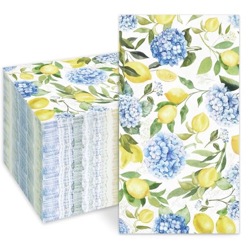 JarThenaAMCS 100 Pcs Lemon Hydrangea Guest Napkins Summer Spring