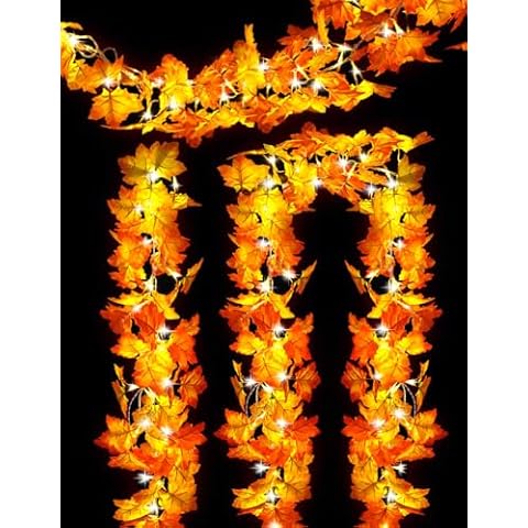 wohohoho 3 Packs Fall Decor Fall Garland with Lights, 30ft 75 LED Total Fall Lights Halloween Garland. Autumn Maple Leaf Lights Battery Operated Fall Home Decor for Thanksgiving Halloween Christmas Cover