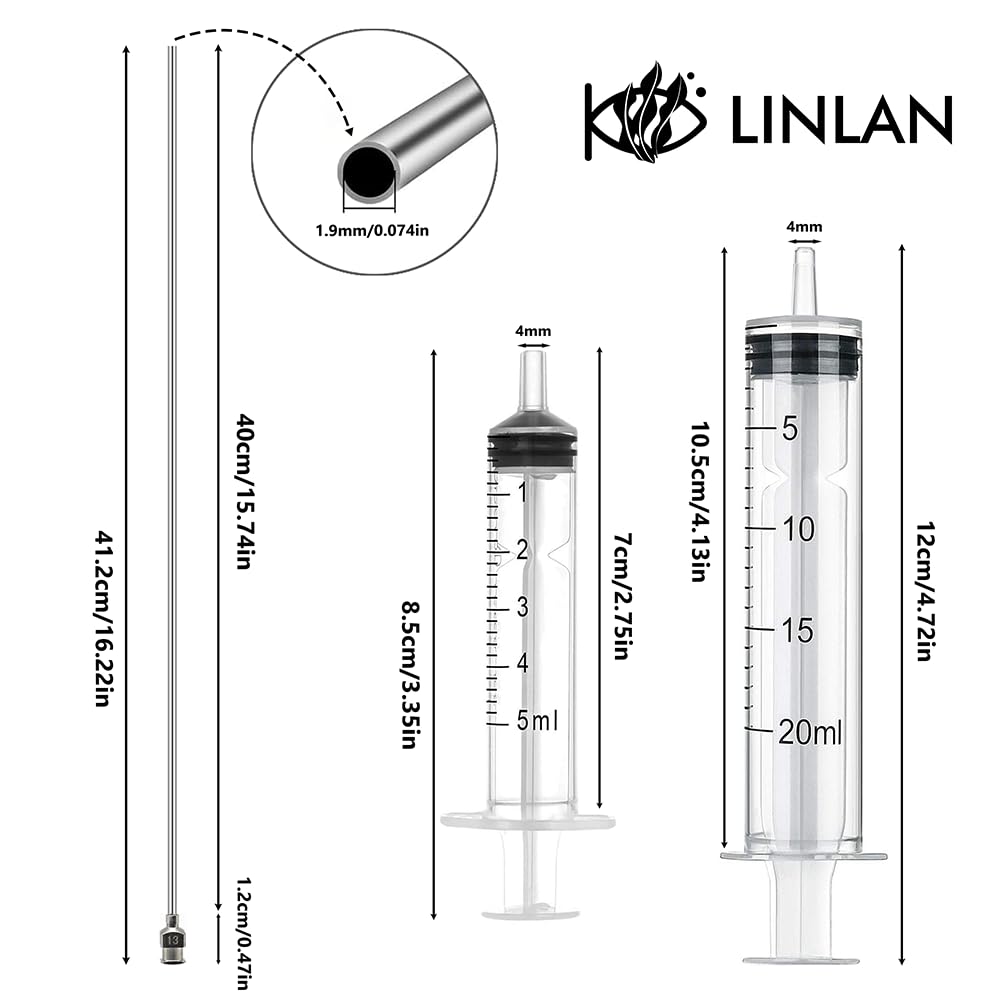 LINLAN Aquarium 40cm Acier Inoxydable Le kit d'aiguilles Longues en ，Comprend Une Aiguille Longue et Deux seringues (5 ML + 20 ML) pour la fertilisation et l'élimination des algues.