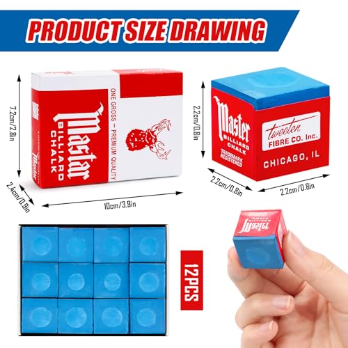 Billard Chalk, 12 Stück Snooker Chalk Billardkreide, Verringern Sie Fehler & Verbessern Sie die Präzision - Ideal für jeden Spieler, rutschfeste Pool Queue Kreide, für Home, Bars, Turniere, Spiele