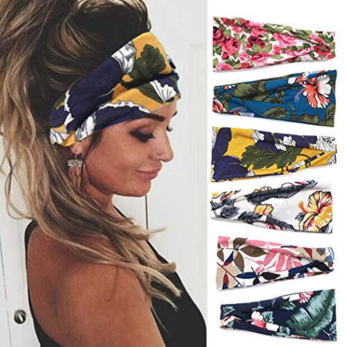 Jeairts Boho Bandeau Headbands Wide Running Hair Bands Elastic Fabric Turban Head Wraps Non Slip Head Scarfs Stylish Yoga Hair Accessories for Women and Girls(Pack of 3) (Boho)