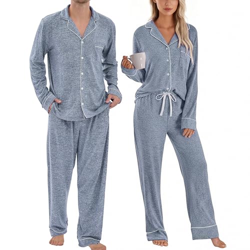 PJGGZ Matching Pajamas for Couples, Button Down Loungewear Soft Warm Long Sleeve Sleepwear...