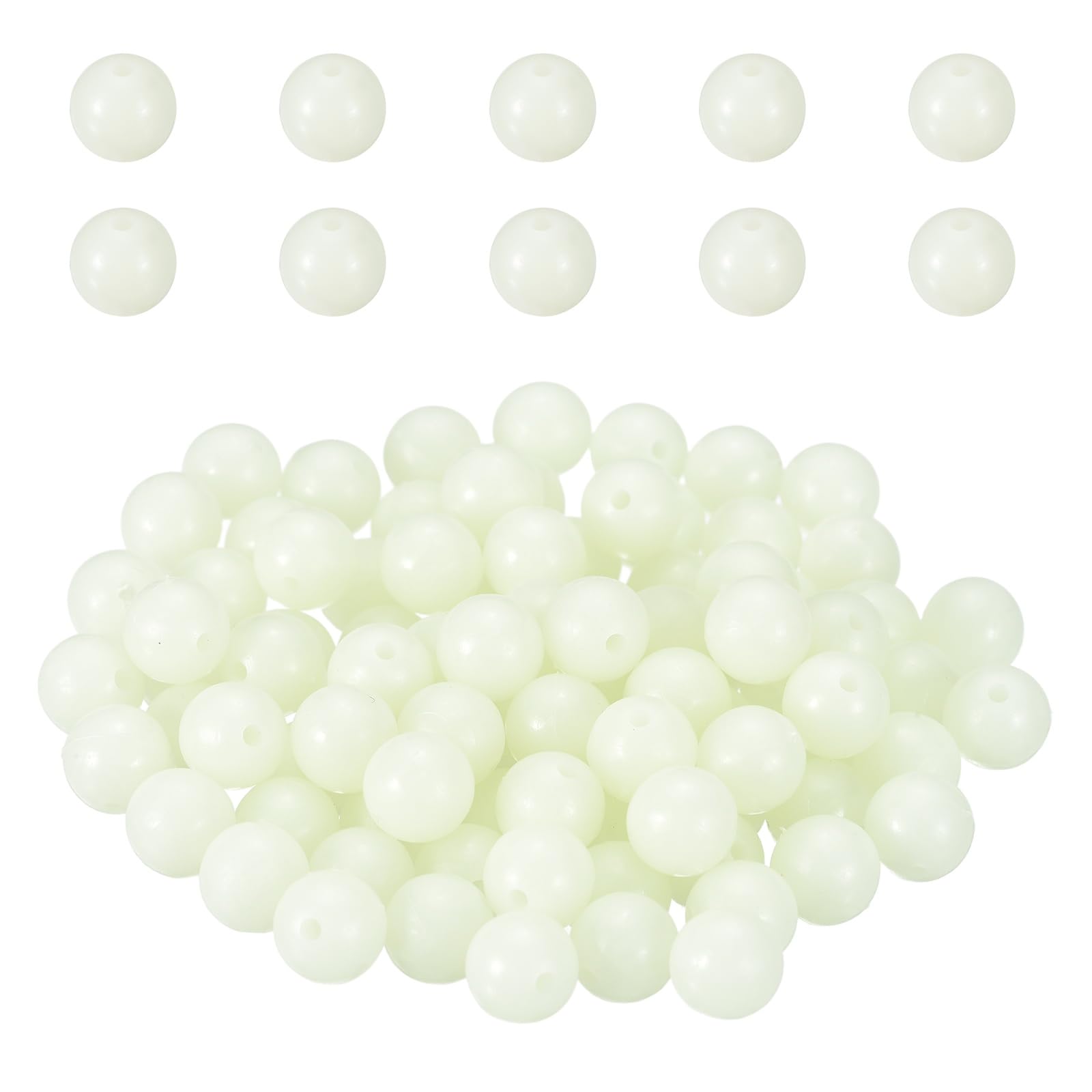 YELARXI 250 Pcs Glow Fishing Beads, 12mm Plastic Luminous Round Hard Bait Egg Lure Rigs Freshwater Saltwater for Fishing Rigs for Catfish Rig Outdoor Tackle Tool, White