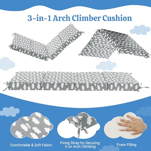 Image of HOMBYS Foam Cushion for Climbing Arch, Thick & Fluffy Rocker Pillow for Toddlers, Arch Climbing Lounger Seat, Nap Mat, Bed Floor Pillow for Kids, Gray