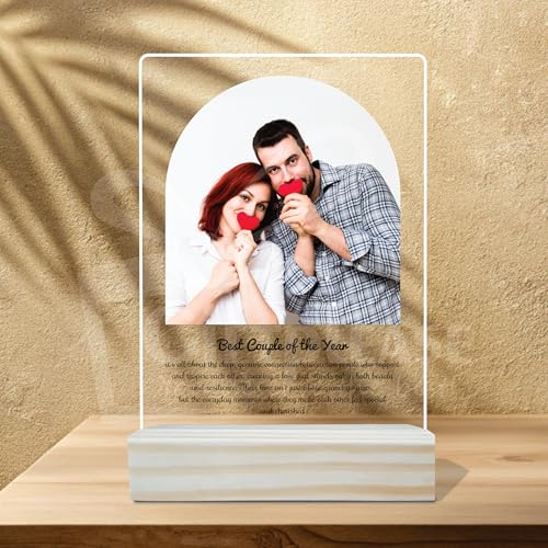 Image of Giftplease Customized Photo And Text Frame With Wooden Stand | Personalised Printed Photo Frame | Gift | Birthday | Anniversary (Transparent, 5MM, 6 * 8 Inches), Tabletop