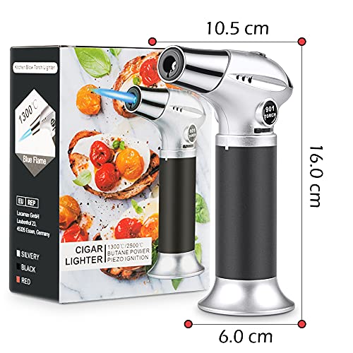 RenFox Flambeerbrander keukenbrander butaan gasbrander met veiligheidsslot butaangasbrander keuken voor crème brûlée BBQ grill kaarsen koken bakken bakken (butaan niet inbegrepen) (zilver zwart) - Image 8
