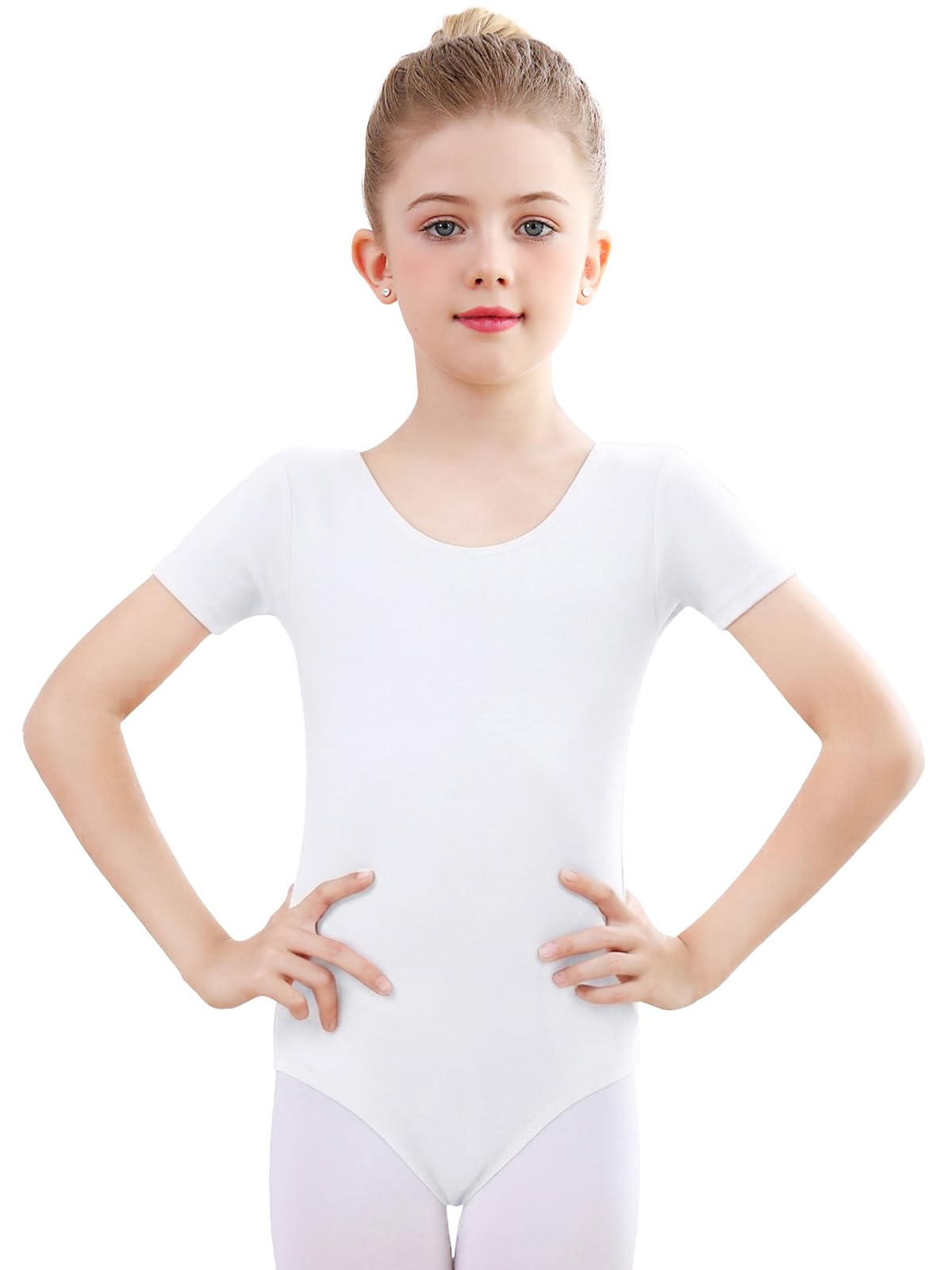 Monbessi Ballettanzug Mädchen Kurzarm - (Gr.100-170) - Tanzbody Gymnastikanzug, Baumwolle Ballettbody Damen Ballett Trikot