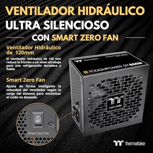 Thermaltake Toughpower GT 850W | Fuente de Alimentación Totalmente Modular ATX 3.1 | PCIe 5.1 12V-2×6 Nativo | 80 Plus Gold | Ventilador 120mm Silencioso | Smart Zero Fan | 5 Años Garantía | Negro 6