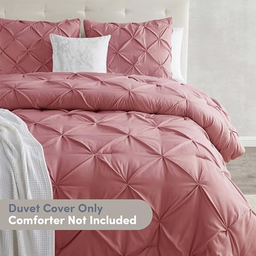 Image of Nestl Mauve Duvet Cover King Size - Soft Double Brushed Duvet Set with Button Closure & Corner Ties, 3 Piece Luxurious Pinch Pleated Duvet Cover Set 104x90 Inches with 2 Pillow Shams