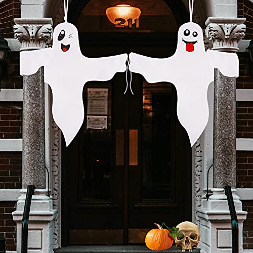 Rbenxia 2 Pieces Halloween Ghost Windsocks Hanging Decoration Tree Wrap Ghost Smiley Ghost for Halloween Decoration Props Spooky Party Lawn Patio Yard Supplies