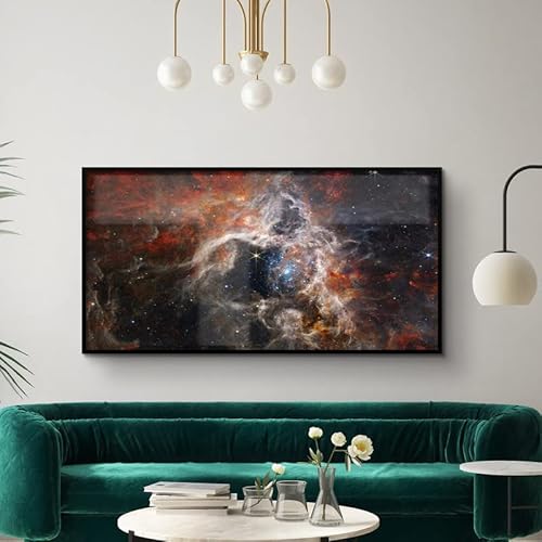 Canvasway - Tarantula Nebula Jwst James Webb Space Telescope Photos, Ngc 2070, Wall Art Picture On Black Framed Poster Print For Home Decorations And Gifts (28"X56") #TOP1