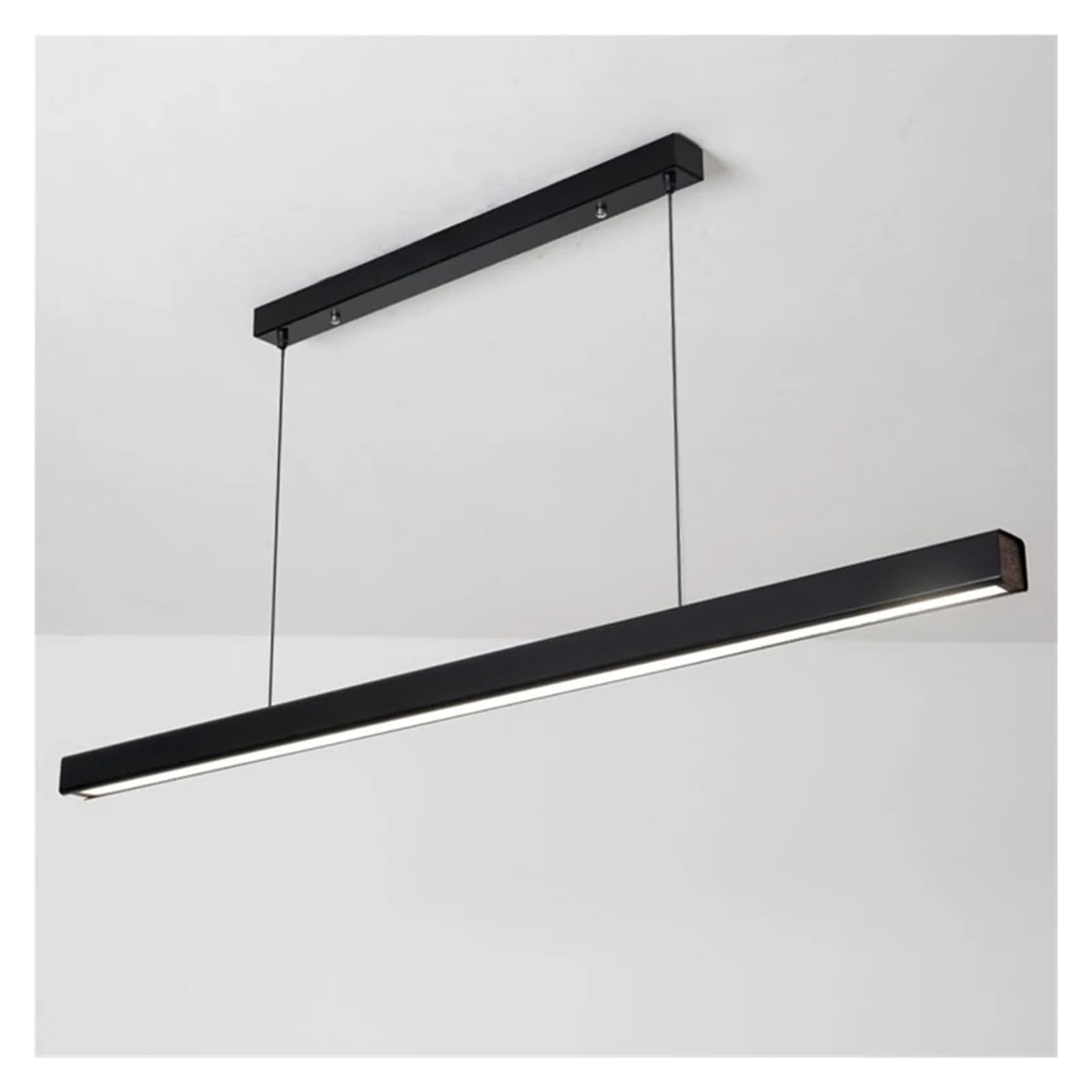 Modern Linear LED Pendant Light – Floor-to-Ceiling Tension Bar, 3-Color Adjustable, Black Finish For Bedroom & Living Room